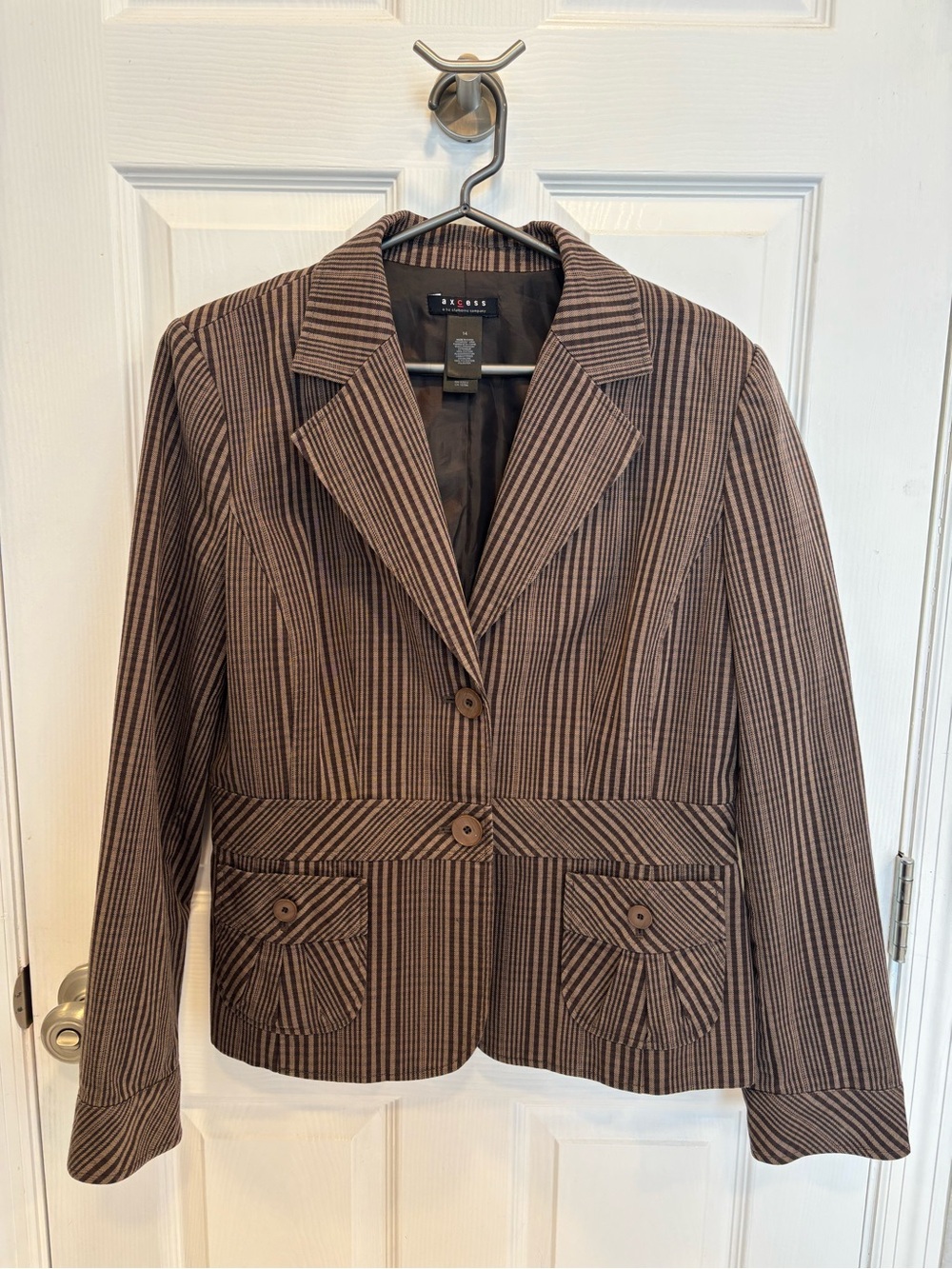 Axcess Liz Claiborne VTG Jacket Y2K Size 14 Brown Striped Cotton Lined Blazer